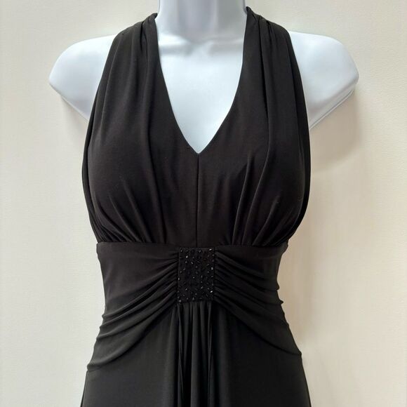 Jessica Howard formal evening black‎ halter midi dress embellished waist size 8 - Picture 3 of 11
